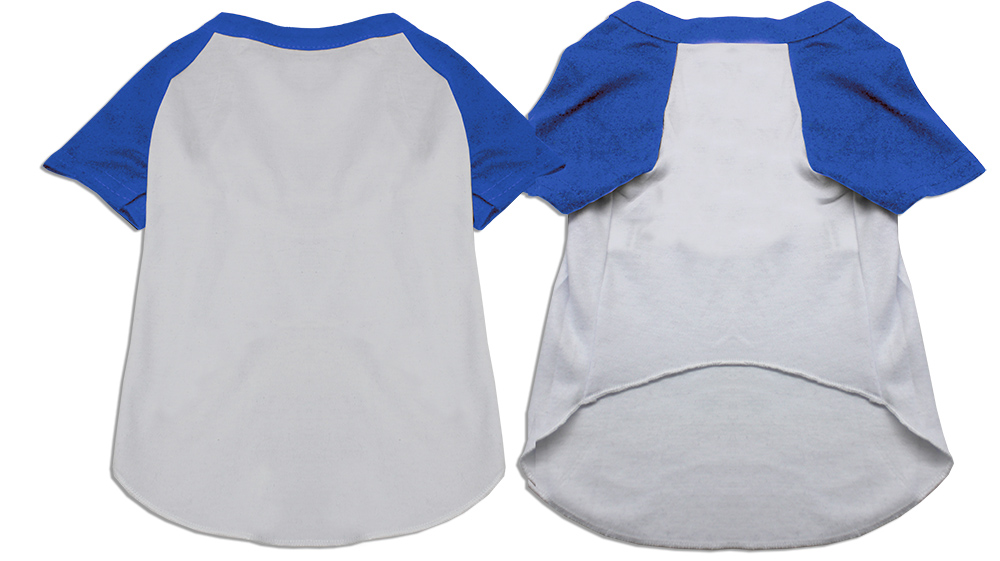 Raglan Baseball Pet Shirt White with Blue Size XS